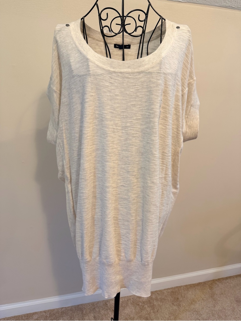 GAP Women's Beige Cotton Knit Pullover Sweater Scoop Neck Short Sleeve XL